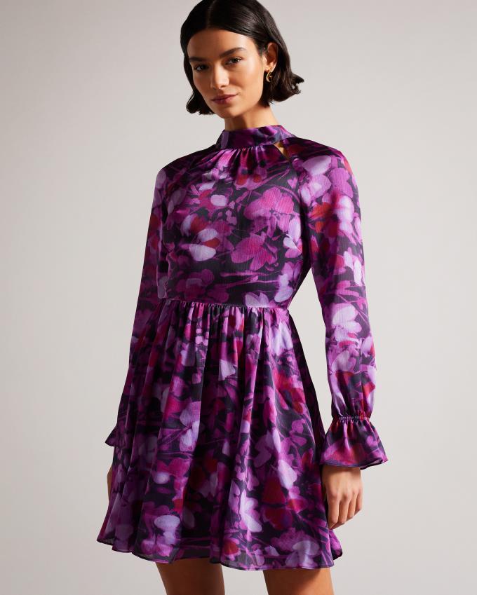 Peignoir Ted Baker High Neck Fit And Flare Mini Violette Femme | QVG-44872651